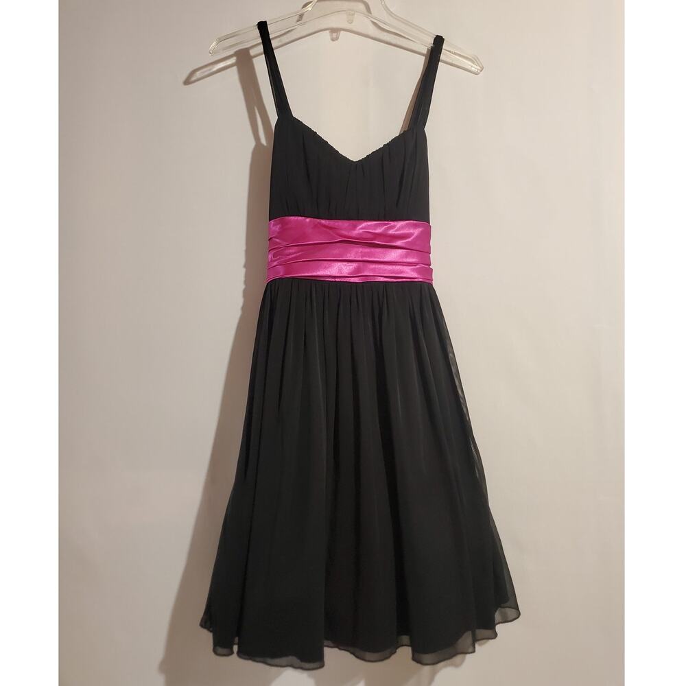 Vtg Y2K Trixxi Womens Satin Tie Tulle Babydoll Dress Junior Size M Black Pink